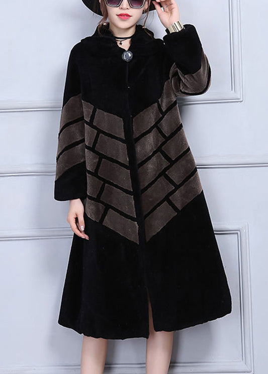Chocolate Oversized Patchwork Wool Jackets Winter