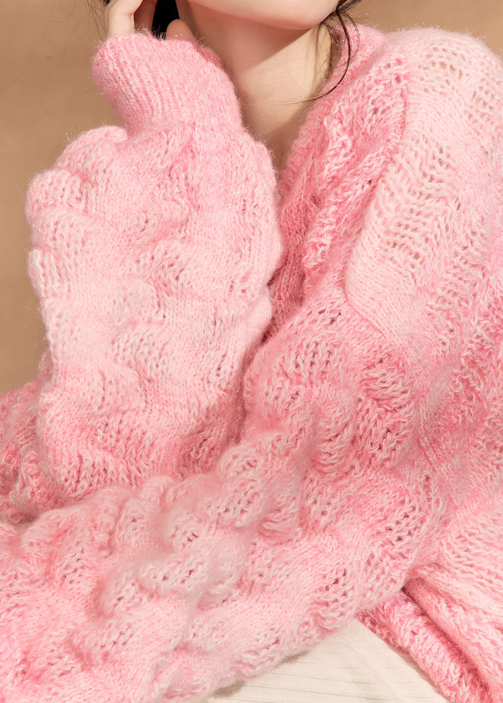Simple Pink O Neck Button Knit Cardigan Fall