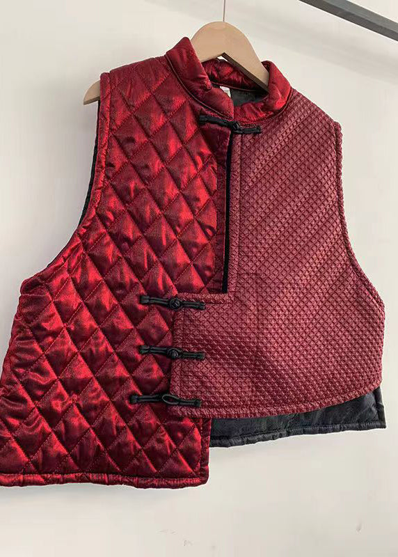 Grey Asymmetrical Patchwork Fine Cotton Filled Vest Sleeveless