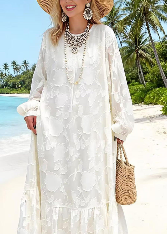 White O Neck Embroidered Lace Dresses Spring