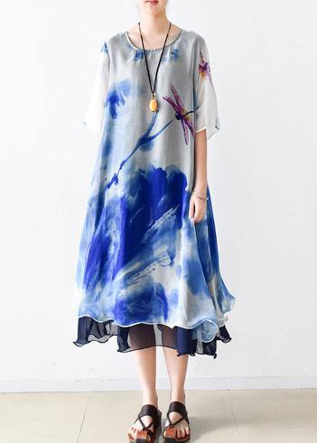 Summer Grey Print Chiffon Short Sleeve Dress