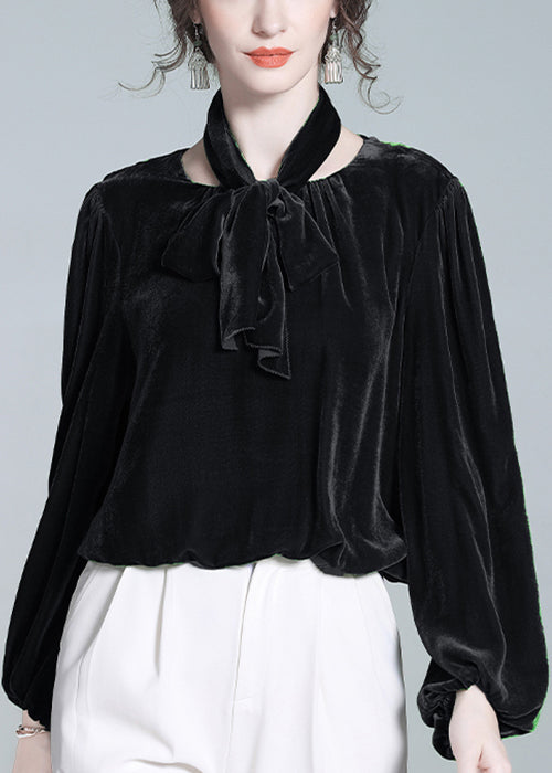 Green Bow Silk Velour Top Winter