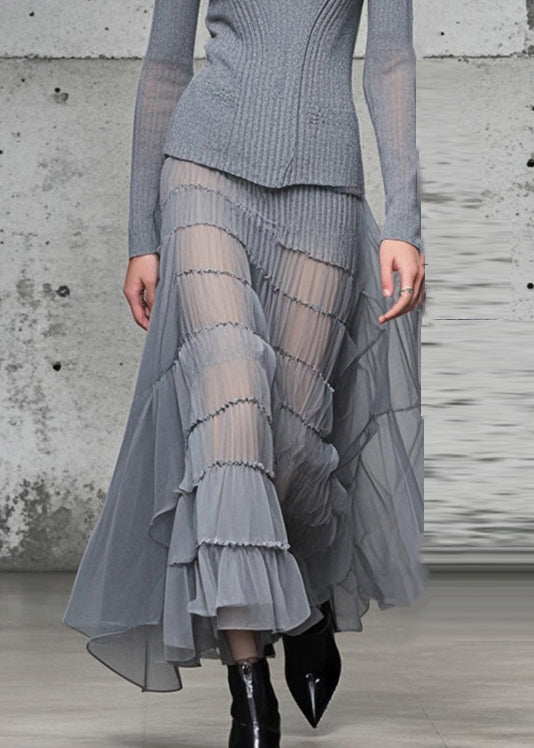 Grey High Neck Patchwork Exra Large Hem Knit Long Dress Fall