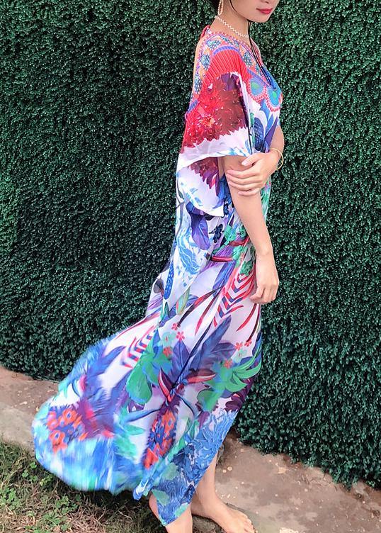 Comfy Print Backless Chiffon Tie Beach Gown Summer Dress