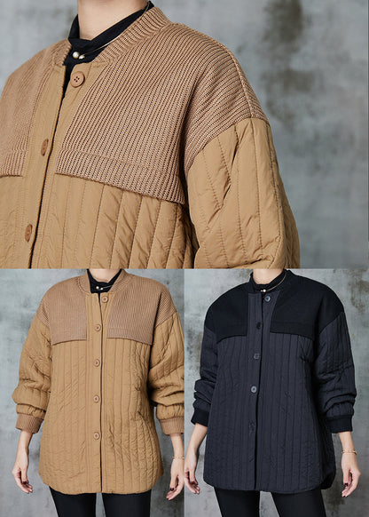 Black Stand Collar Patchwork Fine Cotton Filled Jackets Spring