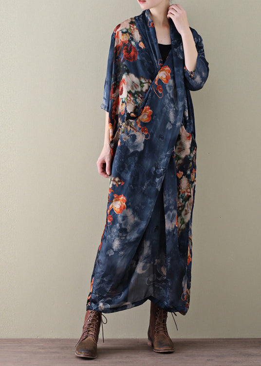 Navy Print Chiffon Beach Dress and Spaghetti Strap Dress Two Piece Set Summer