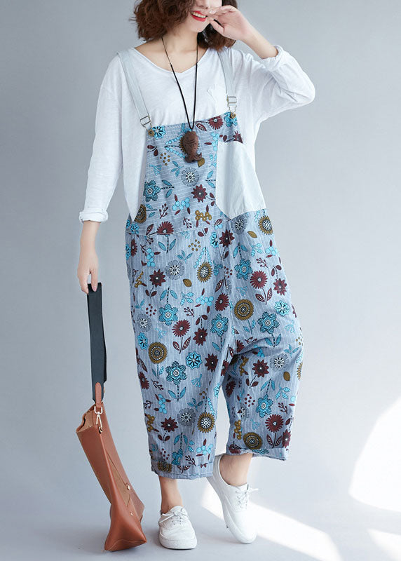 Light Grey Pockets Patchwork Denim Jumpsuits Spring
