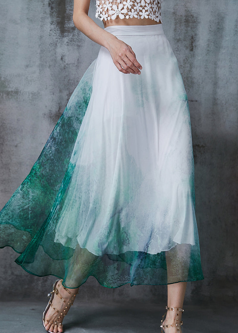 Green Tie Dye Exra Large Hem Chiffon Skirt Summer