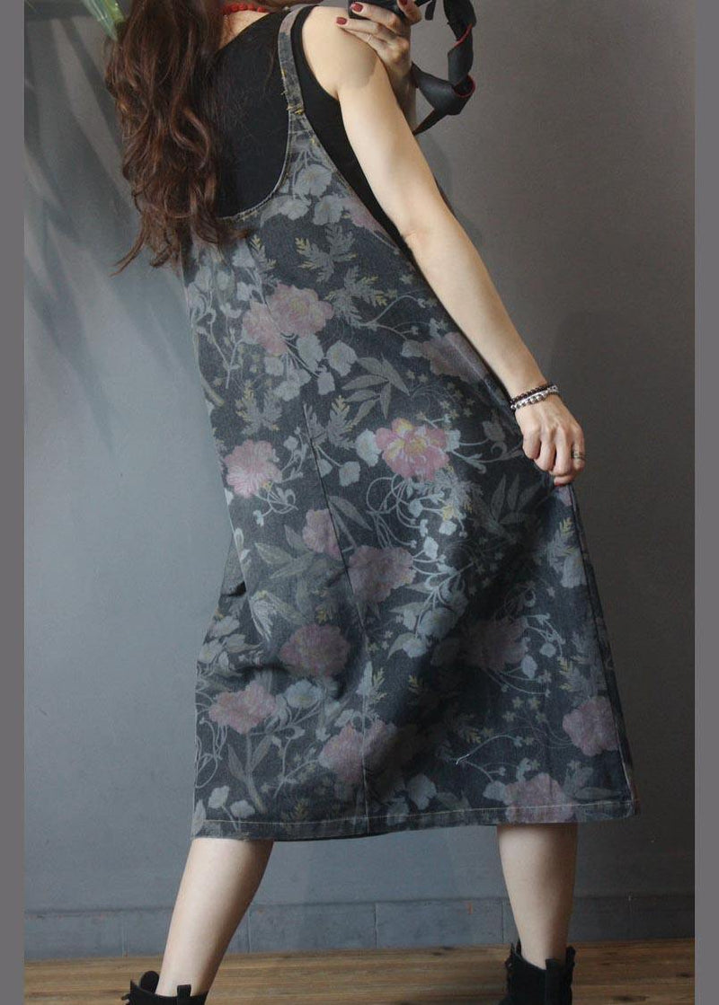 Classy Black Patchwork Print Asymmetrical Design Dresses Summer