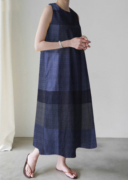Unique Red O-neck Plaid Maxi Dress Sleeveless