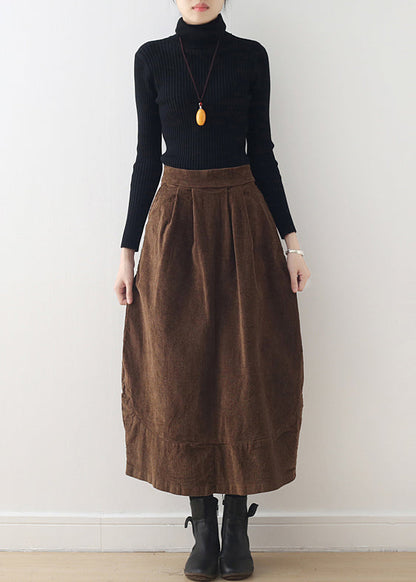 Brown Oversized Patchwork Pockets Corduroy Skirt Spring