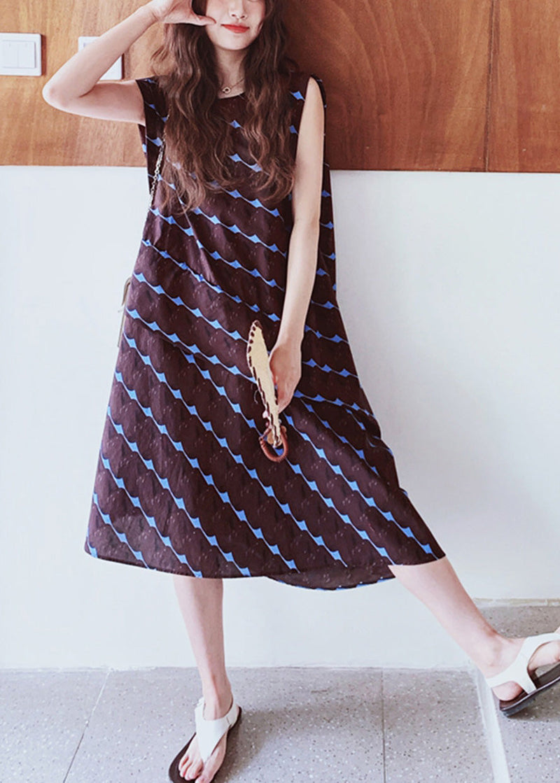 Chocolate Oversized Print Cotton a Line Dress Sleeveless