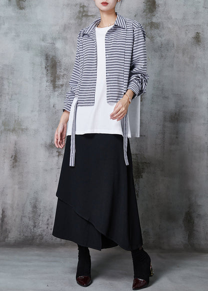 Fine Asymmetrical Patchwork Plaid Cotton Tops and Skirts Two Piece Set Outfits Spring