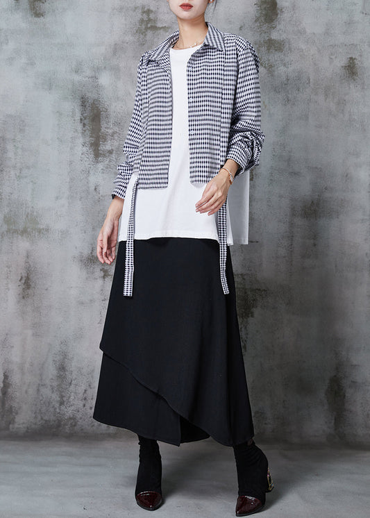 Fine Asymmetrical Patchwork Plaid Cotton Tops and Skirts Two Piece Set Outfits Spring