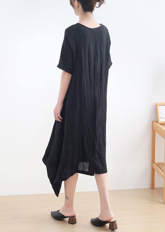 Art Black Short Sleeve Maxi Summer Linen Dress