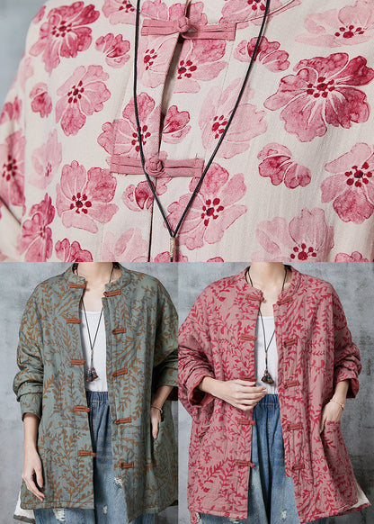 Red Oversized Print Cotton Coat Outwear Fall