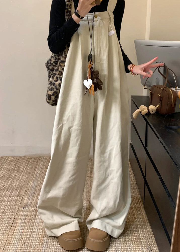 Beige Denim Wide Leg Jumpsuit High Waist Summer