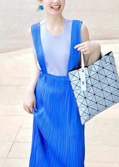 Blue Wrinkled Tank Top and Dress Set Summer