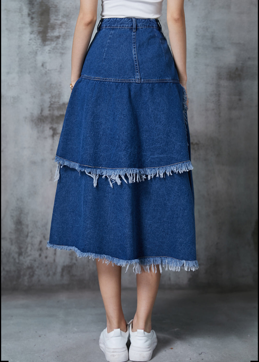 Navy Asymmetrical Patchwork Denim Skirt Summer