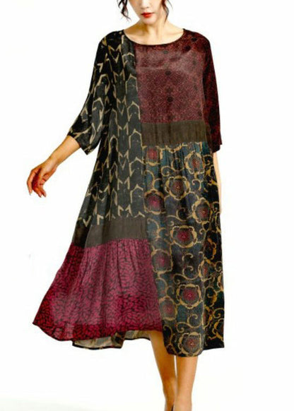 Colorblock Asymmetrical Patchwork Chiffon Dresses Summer