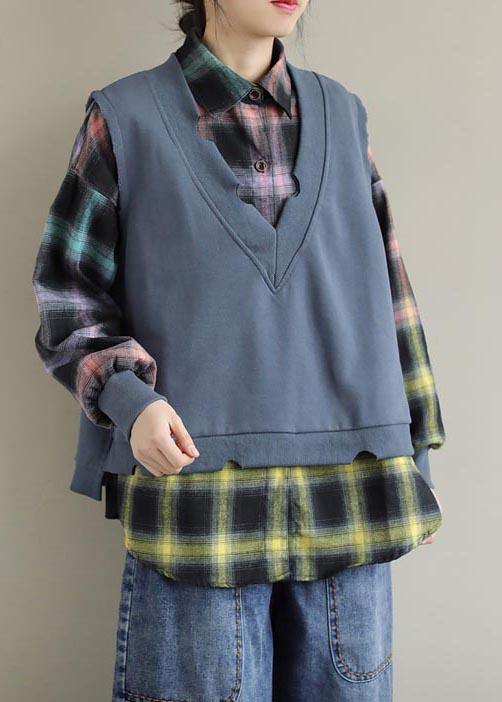 Diy Gray Top Silhouette Lapel Two Pieces Oversized Spring Blouse