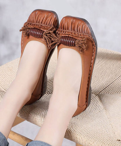 Grey Cowhide Leather Flat Shoes Splicing Flat Shoes