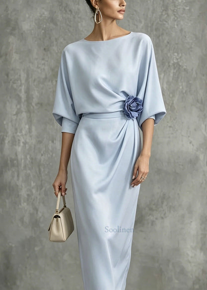 Italian Blue O Neck Cotton Maxi Dress Summer
