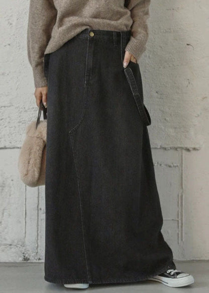 Black Asymmetrical Design Cotton Straps a Line Skirts Summer