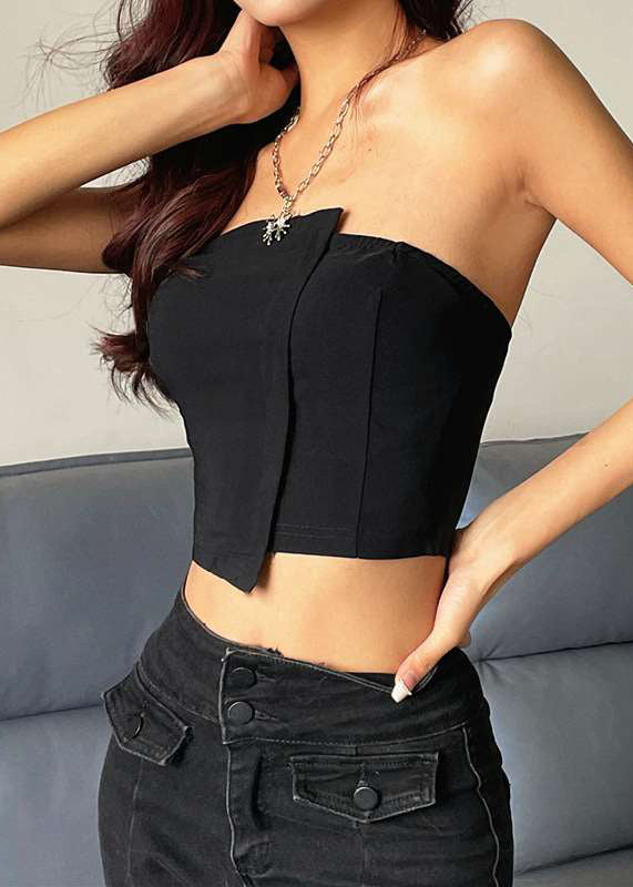 Black Strapless Cotton Tank Sleeveless