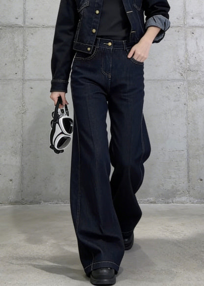 New Blue Peter Pan Collar Coat Pants Denim Two Pieces Set Spring