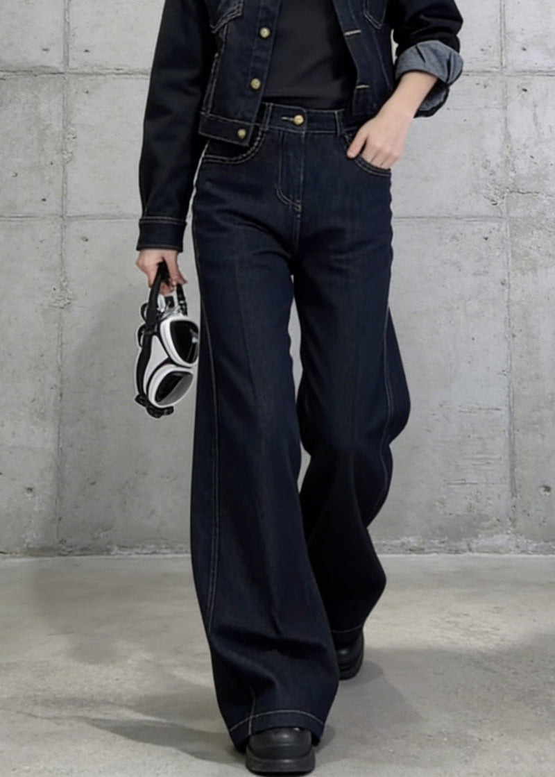 New Blue Peter Pan Collar Coat Pants Denim Two Pieces Set Spring