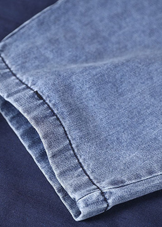 Blue Cinched Pockets Denim Pants Spring