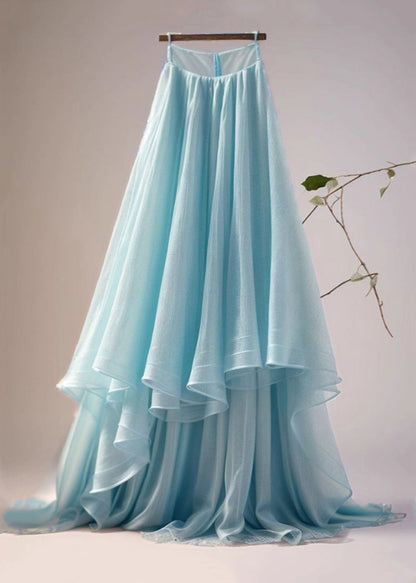Blue Asymmetrical High Waist Tulle Skirt Summer