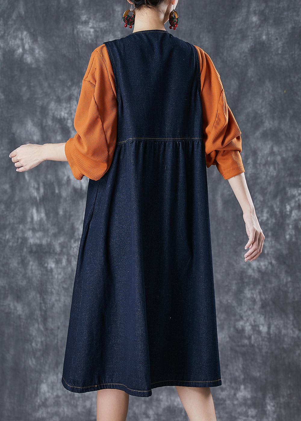 Navy Denim Dress and Shirt 2 Piece Outfit Spring