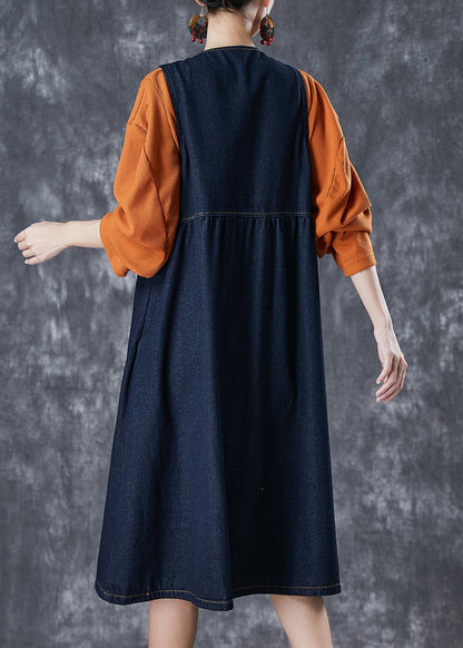 Navy Denim Dress and Shirt 2 Piece Outfit Spring