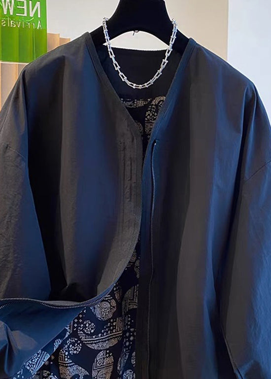 Black Zip Up Patchwork Cotton Jackets Fall