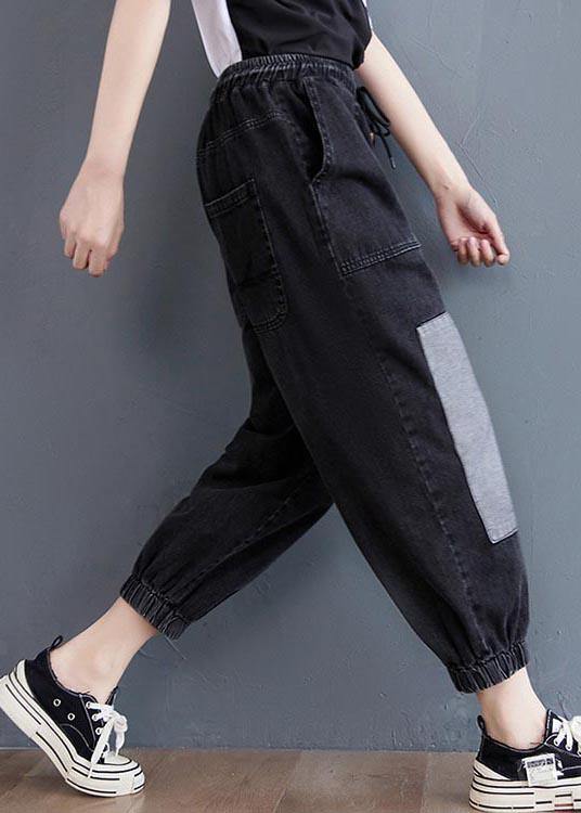 Comfy Black Patchwork Jeans Summer Cotton