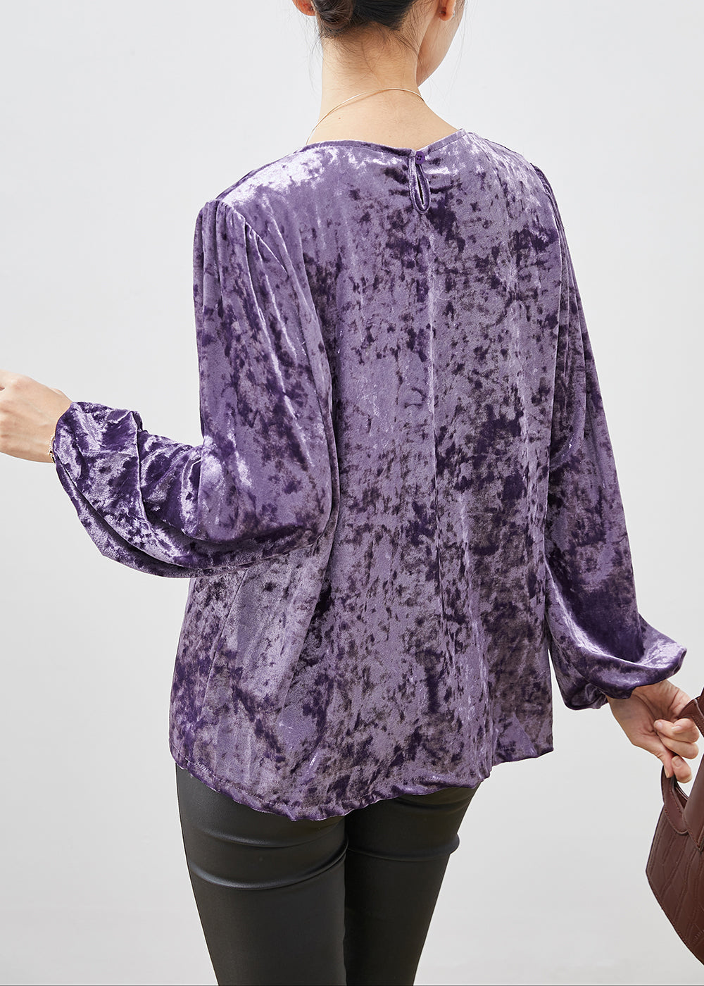 Fine Purple O-neck Oversized Silk Velour Shirts Spring