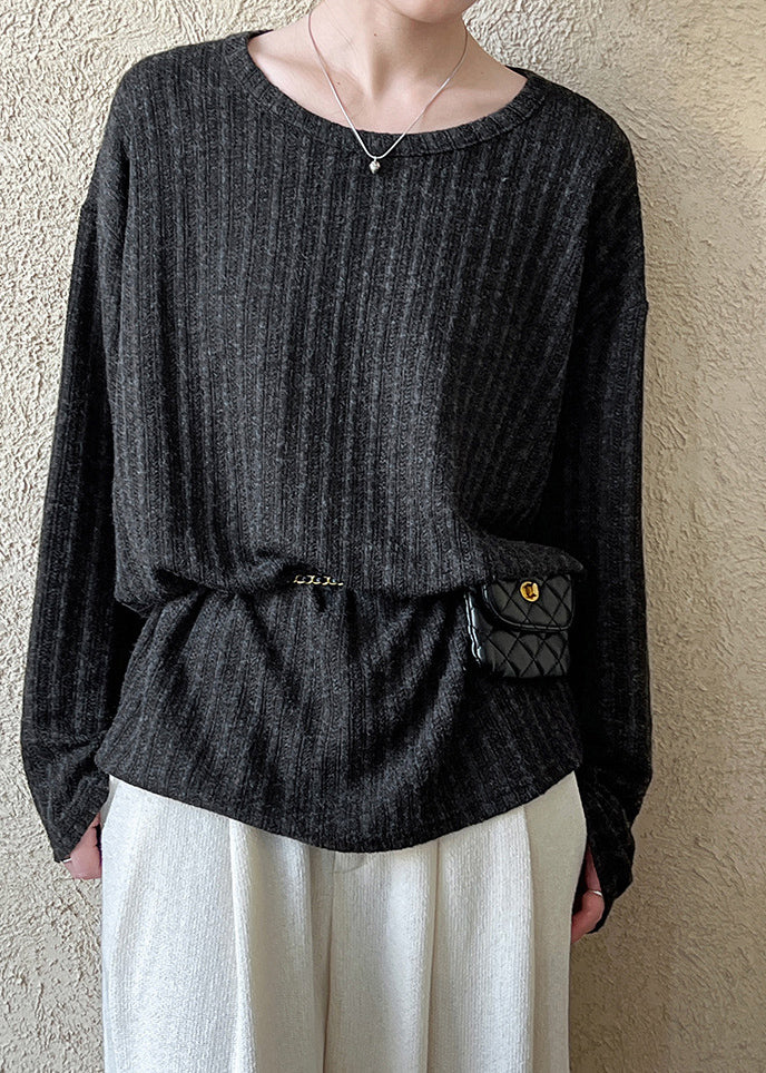 Navy O-neck Top Long Sleeve