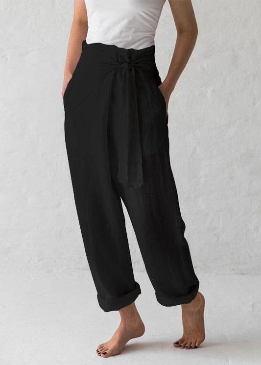Cotton Belted High Waist Wide Leg Harem Pants