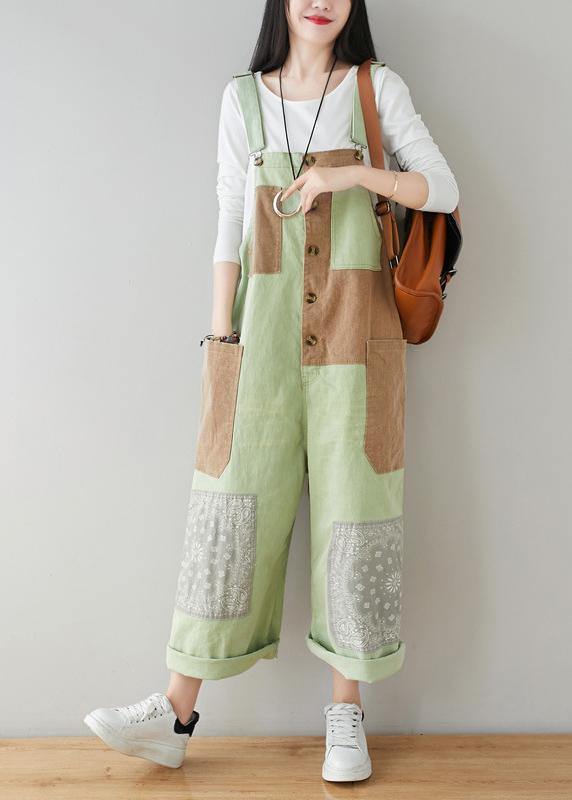 Beige Patchwork Jeans Jumpsuit