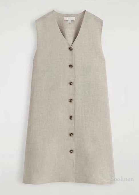 Art V Neck Linen a Line Tea Dress Sleeveless