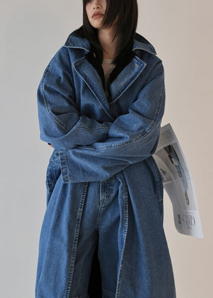 French Blue Oversized Wear on Both Sides Denim Trench Coat Fall
