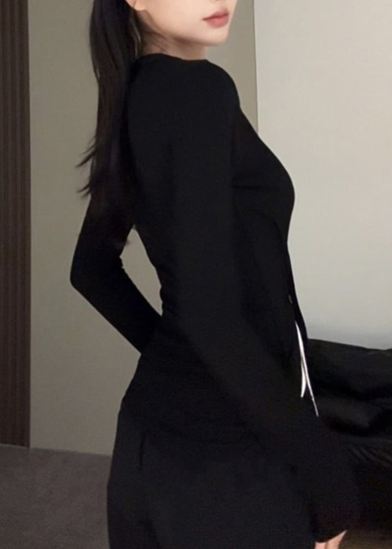 Black O-neck Asymmetrical Top Fake Two Pieces Fall