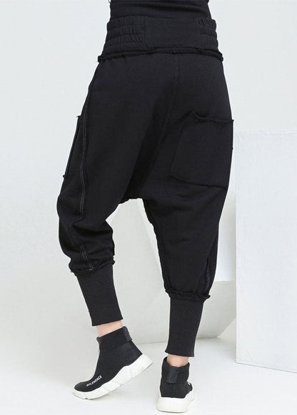 Stylish Black Pockets Cotton Harem Pants Spring