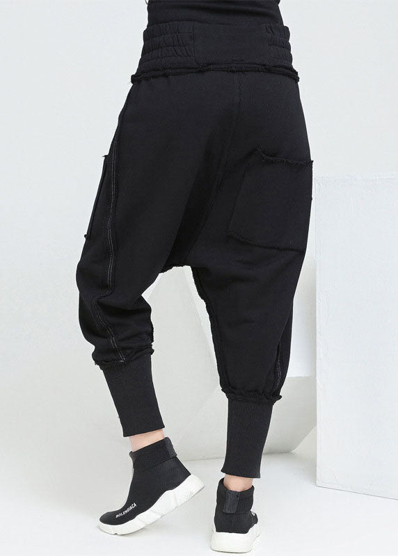 Stylish Black Pockets Cotton Harem Pants Spring