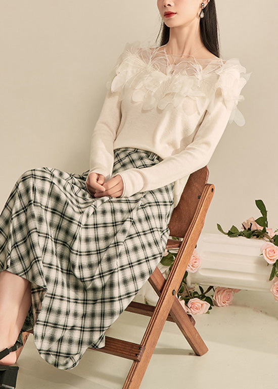 Classy White Patchwork Knit Top Spring
