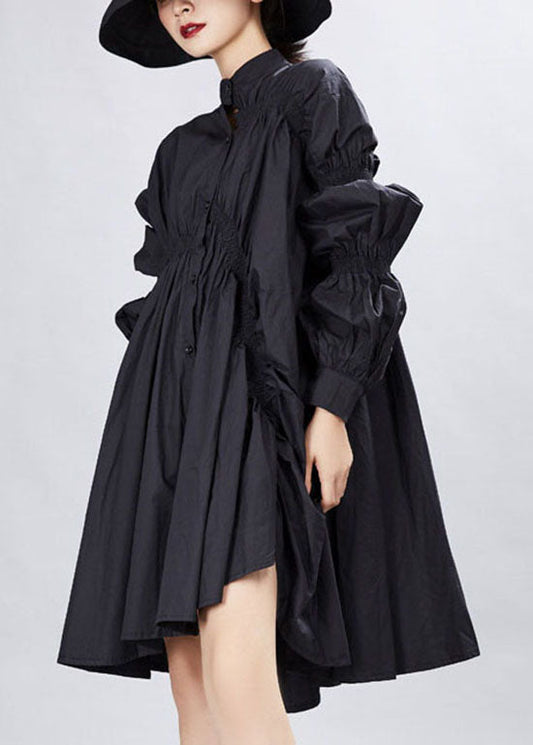 Natural Black Lantern Sleeve Asymmetrical Holiday Dresses