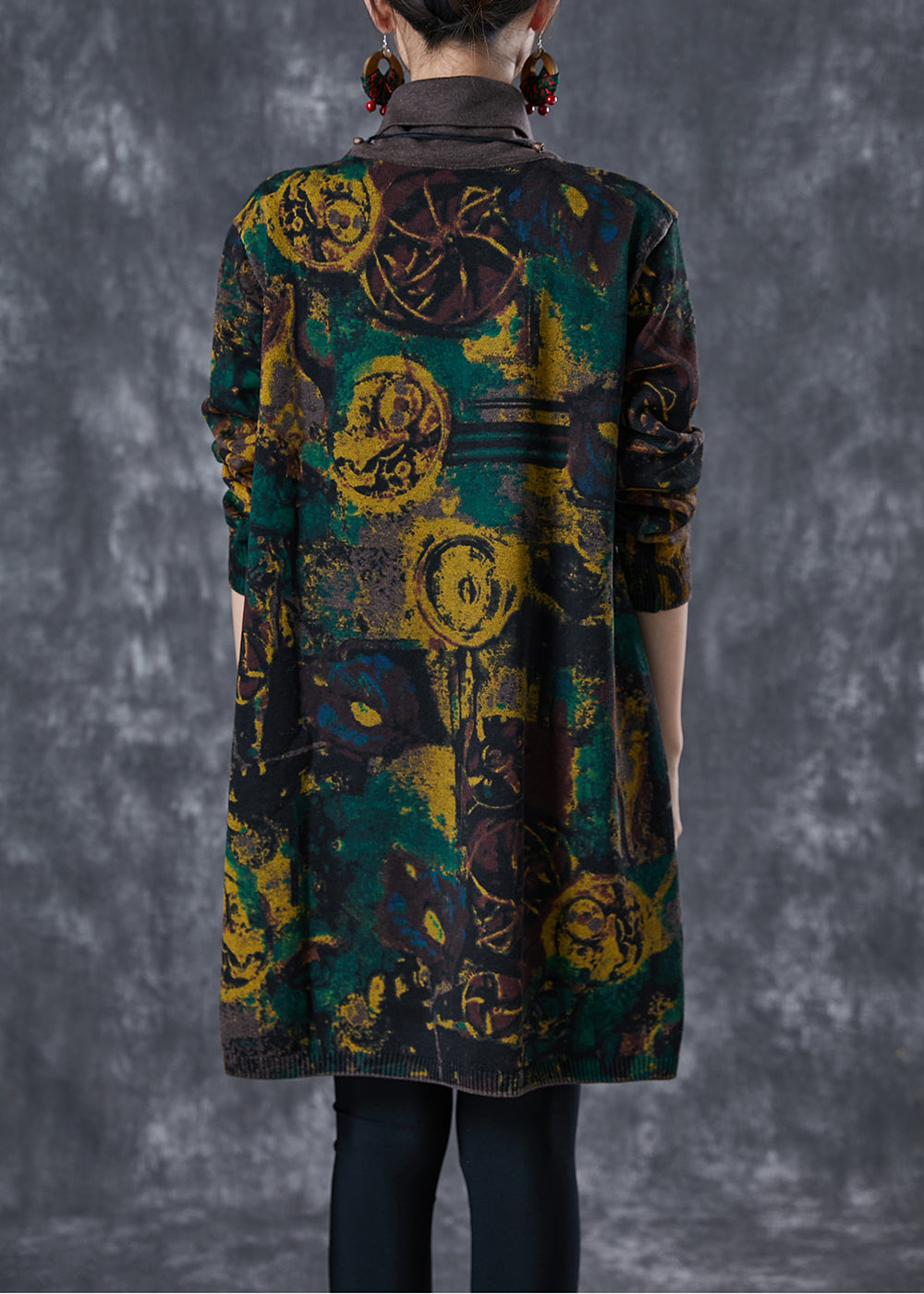 Black Turtle Neck Print Knit Dress Winter