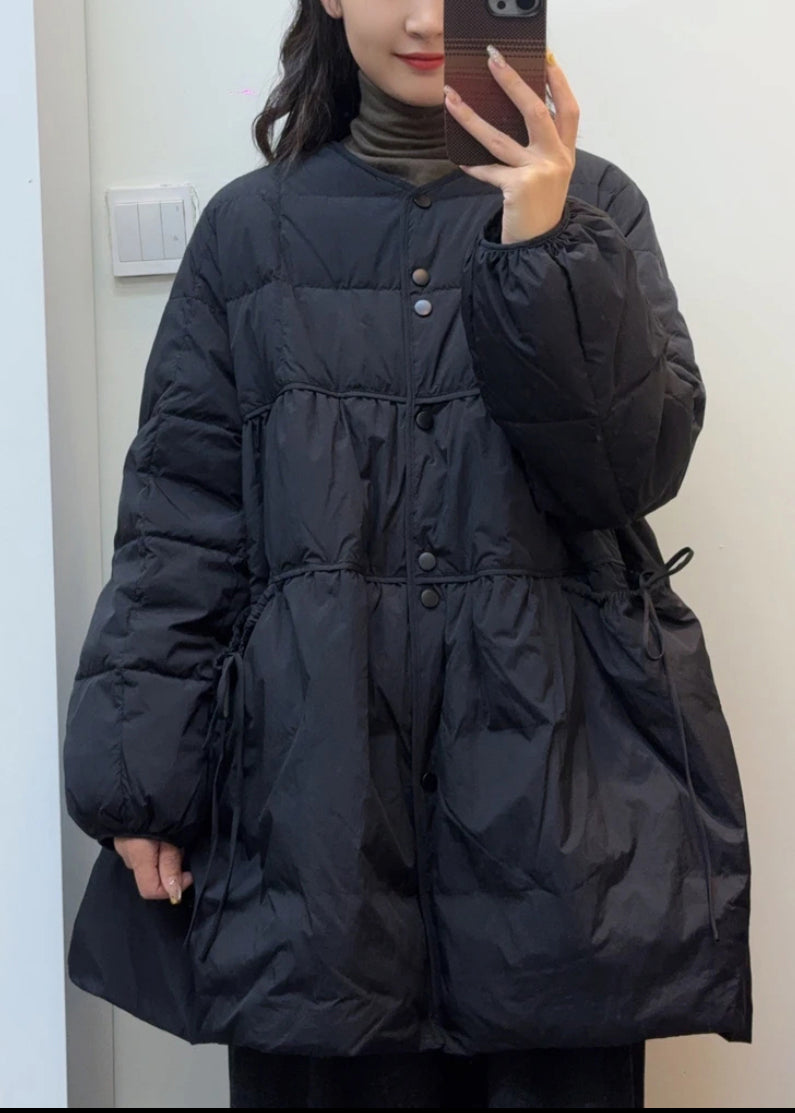 Modern Black Oversized Duck Down a Line Coats Winter